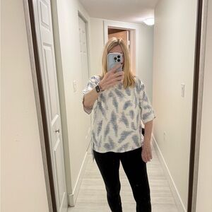 Matthildur MxM Women's White and Blue Blouse NWOT